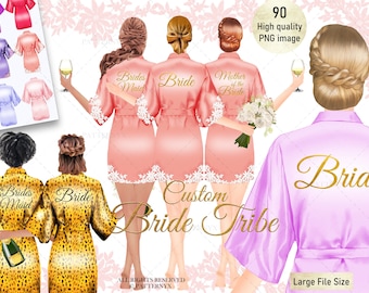 Custom Bride Tribe Wedding Robe Clipart, Bachelorette Bridal Shower Wedding Clipart, Ask Bridesmaid Best friend Clipart, Portrait Creator