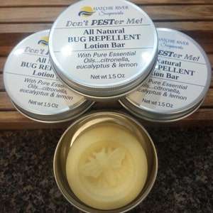 Bug Repellent Lotion Bar 1.5 oz. Don&#39;t PESTer Me!  Chemical Free Bug OFF with lemon, eucalyptus, citronella. Mosquito Repellent