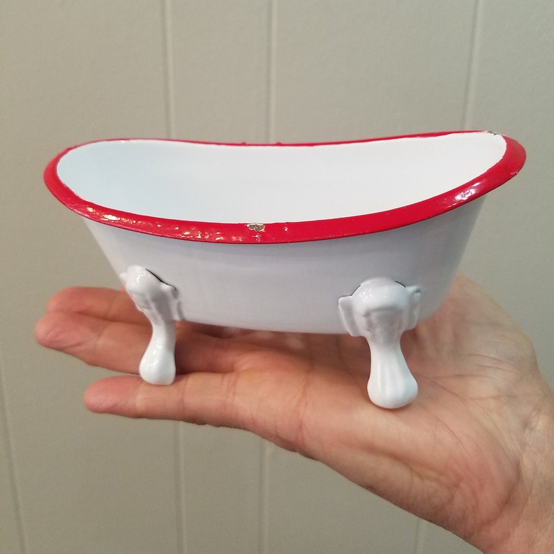 Mini metal bath tub soap dish White Gray Blue Yellow. Etsy