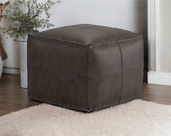 Ottoman Coffee Table, Square Footstool, Genuine Leather pouffe, Square Ottoman pouf, Brown Ottoman Pouf, Moroccan Leather Pouf