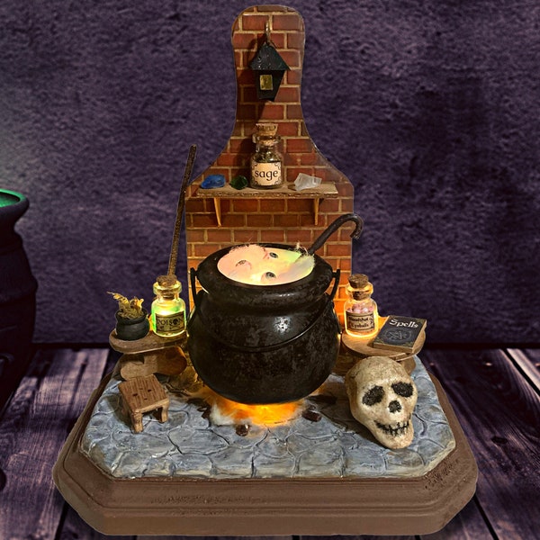 3 Streghe Con Calderone - Set In Resina Per Miniature Fairy Garden E Halloween