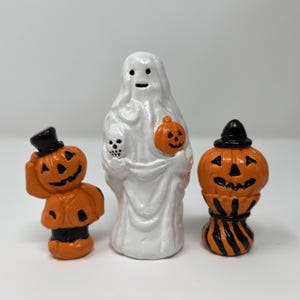 Halloween Mini Clay Blow Mold Figurines | Halloween Village Pieces | Classic Vintage-Inspired Retro Halloween | Ghost | Jack o Lantern