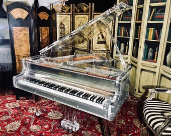 2024 Fabulous Crystal Grand Piano 5’ Silver Body and Harp with clear wrap and clear bench, Showpiece Quality, 2 in stock Can Move Extra