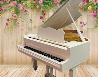 2024 NEW Wurletzer White  Baby Grand Piano 5’ with beautiful inlaid rim and Protect Hydraulic Fallboard Move Xtra