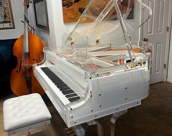 2026 UNIQUE Crystal Clear 5’ Baby Grand Piano with the latest self player Piano Disc System. ATLANTA, GA, Shipping extra.
