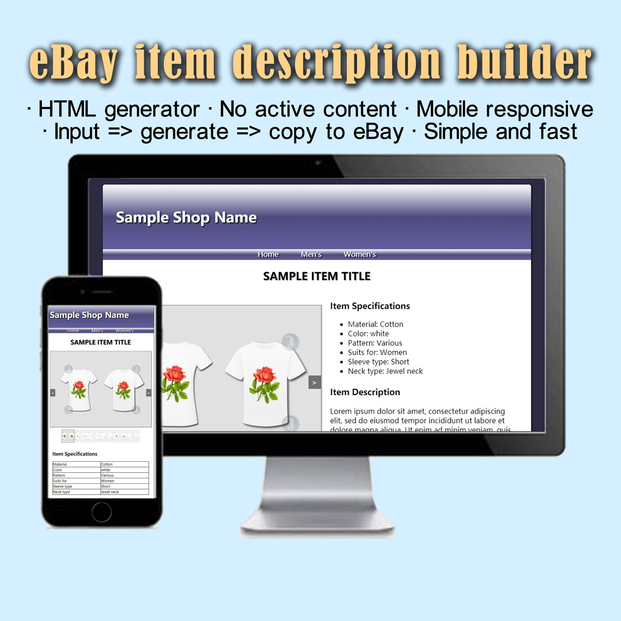 eBay template builder tool | listing item detail page HTML | mobile responsive | no active content | instant download | Jenny的小站