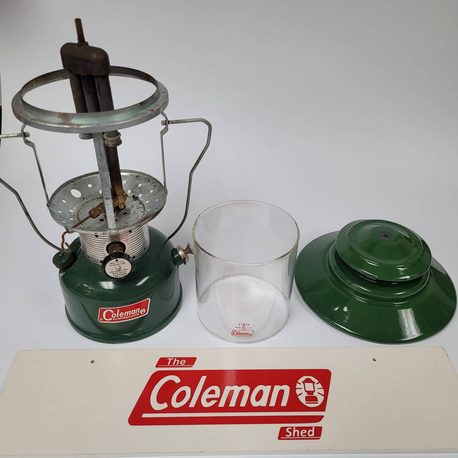 Green Coleman 10/68 228F Dual Mantle Lantern. October 1968 Big Hat