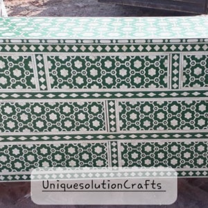 Bone Inlay star Design Chest of 7 Drawers , Bone Inlay Floral Design Dresser Table , Bone Inlay Storage Unit