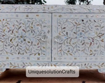 Handmade Mother of Pearl Inlay Cabinet sideboard floral white, Mother of Pearl inlay white floral Vanity table,Mother of pearl inlay bedside