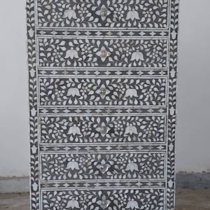Mother Of Pearl Tallboy dresser Grey,Mother of pearl inlay Dresser,Livingroom Furniture