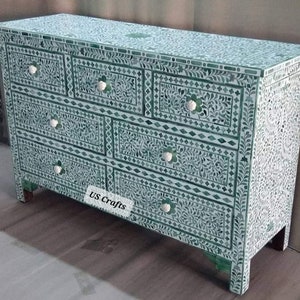 Handmade Color Bone Inlay Floral Design Chest of 7 Drawers , Bone Inlay Floral Design Sideboard , Bone Inlay Storage Unit
