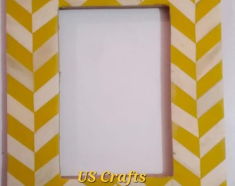 Bone Inlay Handmade Photo Frame yellow color, Handmade Bone Inlay Picture Frame, Yellow Chevron pattern Frame