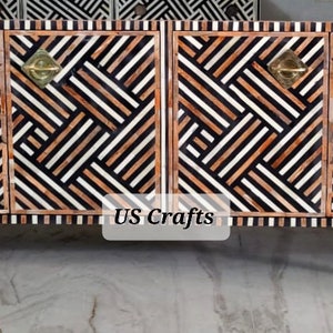 Bone Inlay Optical Design Media Cabinet , Bone Inlay Optical Design Media Console, Bone Inlay Storage Unit