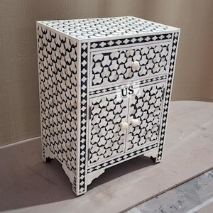 Bone Inlay targua Design Bedside Table Black, Bone Inlay targua Design Nightstand Table Black, Bone Inlay Storage Unit