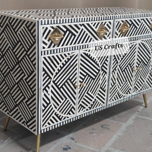 Bone inlay scroll vine buffet Black, Bone inlay scroll vine Sideboard Black, Bone inlay Cabinet, Living room Storage Unit, Free Shipping