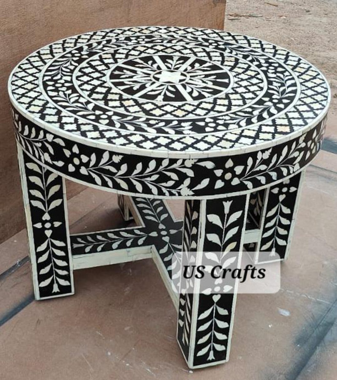 Bone Inlay Round Coffee Table, Bone Inlay Handmade Round Center Table ...