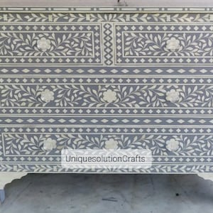 Bone Inlay 4 Drawer Dresser grey, Bone Inlay Dresser, Inlay Cupboard grey,Bone Inlay Chest of Drawers in Grey Floral,Bone Inlay Dresser