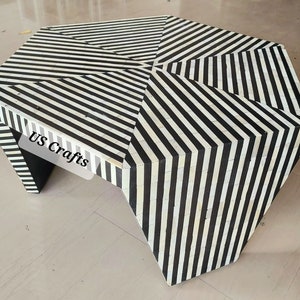 Bone inlay hexagon shape optical strip pattern coffee table,Bone inlay Table,Bone inlay furniture
