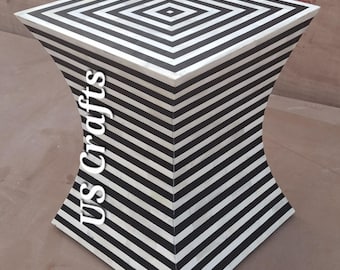 Bone Inlay Handmade Stripped Pattern End table, Handmade Bone Inlay Stripped Design Side Table, Handmade Bone Inlay Center Table