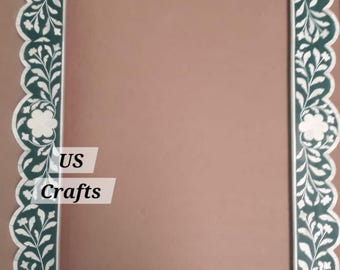 Bone Inlay Floral Wall Mirror Emerald Green, Handmade Bone inlay emerald green Mirror Frame, Bone Inlay livingroom Mirror