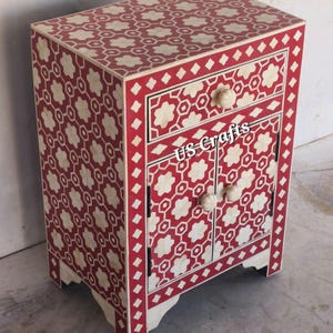 Bone Inlay star pattern Bedside Table , Bone Inlay Floral Design Nightstand Table, Bone Inlay Side table, Bedroom furniture