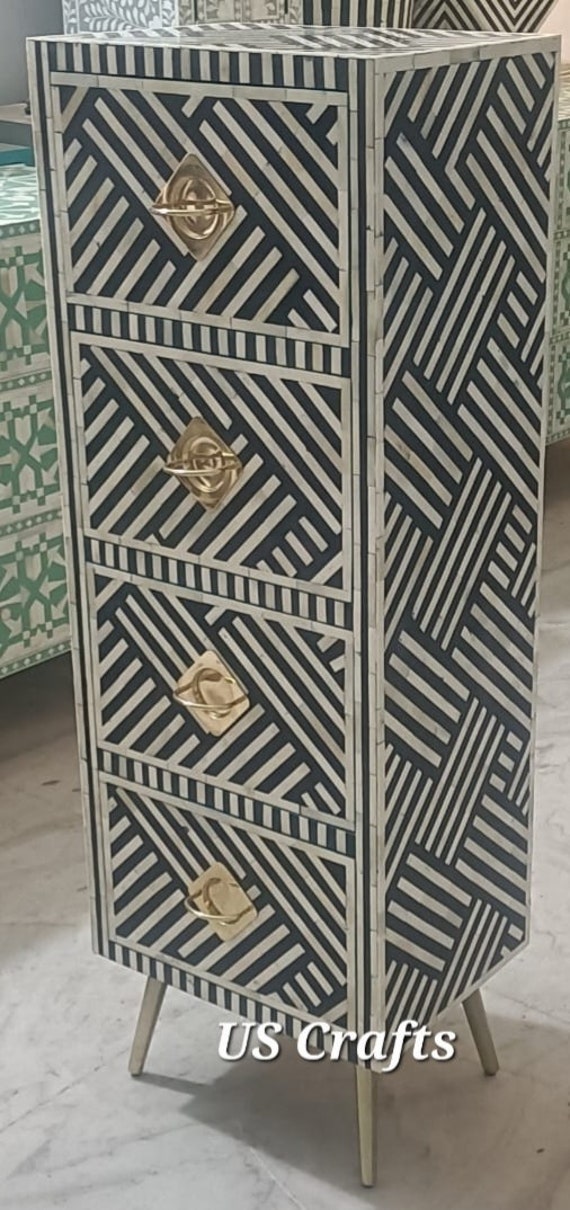 Bone Inlay Tallboy Dresser bone Inlay Optical Design Chest of