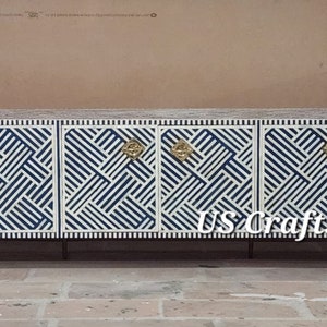 Bone inlay 6 doors media console indigo blue, Bone inlay 6 doors media Cabinet, Bone inlay Entertainment unit, Bone inlay TV Cabinet