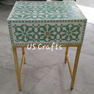 Bone inlay Nightstand,Bone inlay endtable,Bone inlay green bedside,livingroom furniture,Bone inlay sidetable