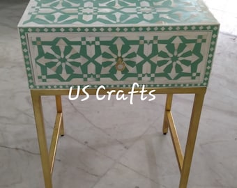 Bone inlay Nightstand,Bone inlay endtable,Bone inlay green bedside,livingroom furniture,Bone inlay sidetable