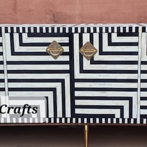 Bone Inlay Optical Design Media Cabinet in Black, Bone Inlay Optical Design Console table, Bone Inlay entertainment unit, free shipping