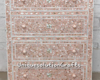 Mother Of Pearl Tallboy dresser pink, Mother Of Pearl Floral Design Dresser Table pink, Mother of pearl Inlay sideboard pink, Storage Unit