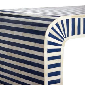 Bone Inlay Optical Design Waterfall Console Table Blue, Bone Inlay Optical Design Waterfall Desk Blue