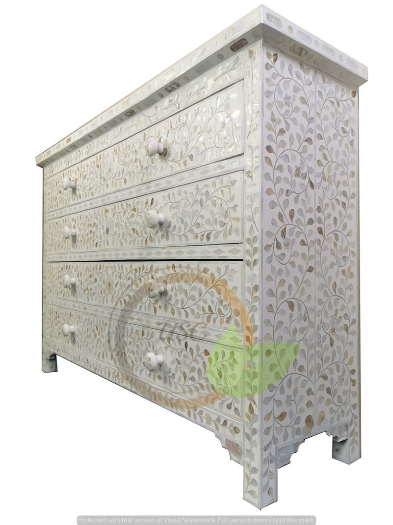 Mother of pearl Chest of Drawers,Mother of pearl Dresser,Bone inlay Unit,