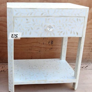 骨象嵌 targua デザイン ベッドサイドテーブル ブラック、骨象嵌