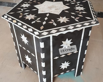 Mother of Pearl Octagon coffee table black,Mother of pearl center table black,Mother of pearl handmade endtable,Mother of pearl Sidetable