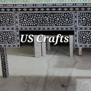 Mother of Pearl Inlay Table console Black, Mother of Pearl Inlay desk black, Mother of Pearl Inlay bench black, Living room Furniture