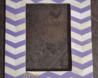 Bone Inlay Handmade Photo Frame purple color, Handmade Bone Inlay Picture Frame, Purple Chevron pattern Frame