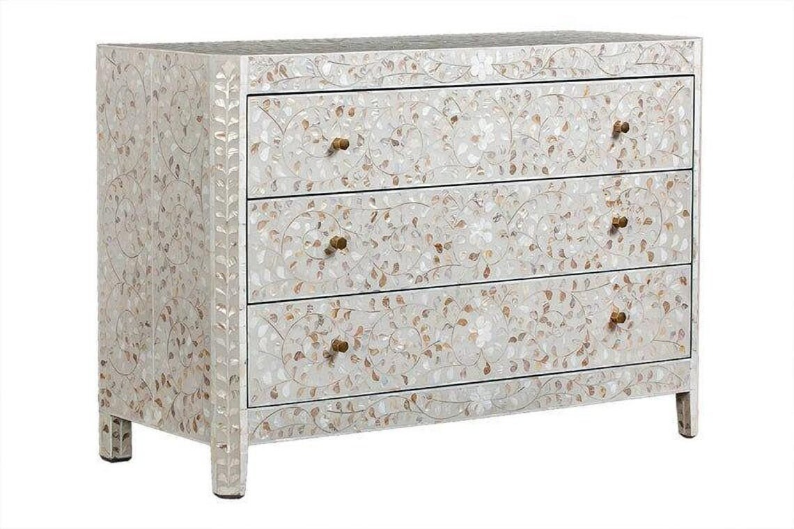 Mother of pearl Chest of Drawers,Mother of pearl Dresser,Bone inlay Unit,