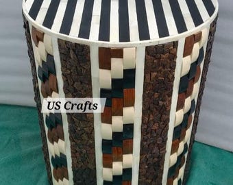 Bone Inlay Round End Table , Bone/Teak wood Inlay with coconut shell Side Table , Bone Inlay Stool, Bone/Color bone inlay drum