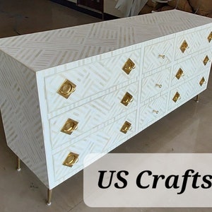 Bone Inlay Optical Design chest of 9 drawers White, Bone Inlay Optical Design 9 Drawers Dresser Table, Bone inlay sideboard, Storage Unit