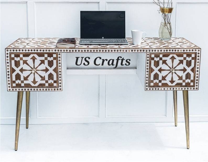 Wood Inlay Work Desksustainable Wood Inlay Table Consolewood Etsy