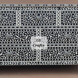 Bone Inlay Floral Pattern Chest of 7 Drawers Black, Bone Inlay Floral Design Dresser Table Black, Bone Inlay Storage Unit