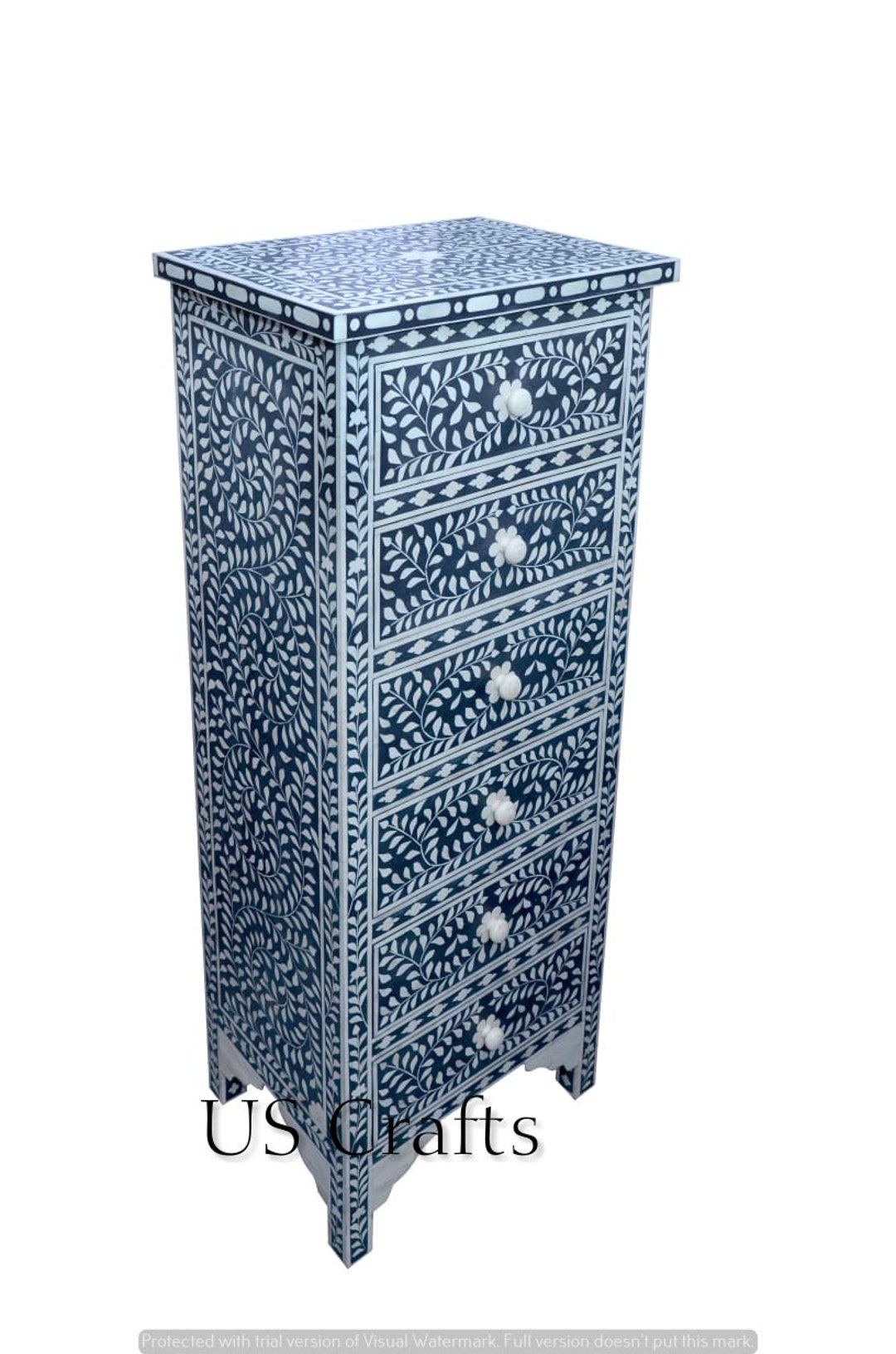 Bone Inlay Tallboy Dresser Blue,bone Inlay Chest of 6 Drawers ...