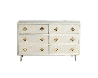 Bone Inlay Optical Design 6 Drawers Chest of Drawers White, Bone Inlay Optical Design 6 Drawers Dresser Table, Storage Unit