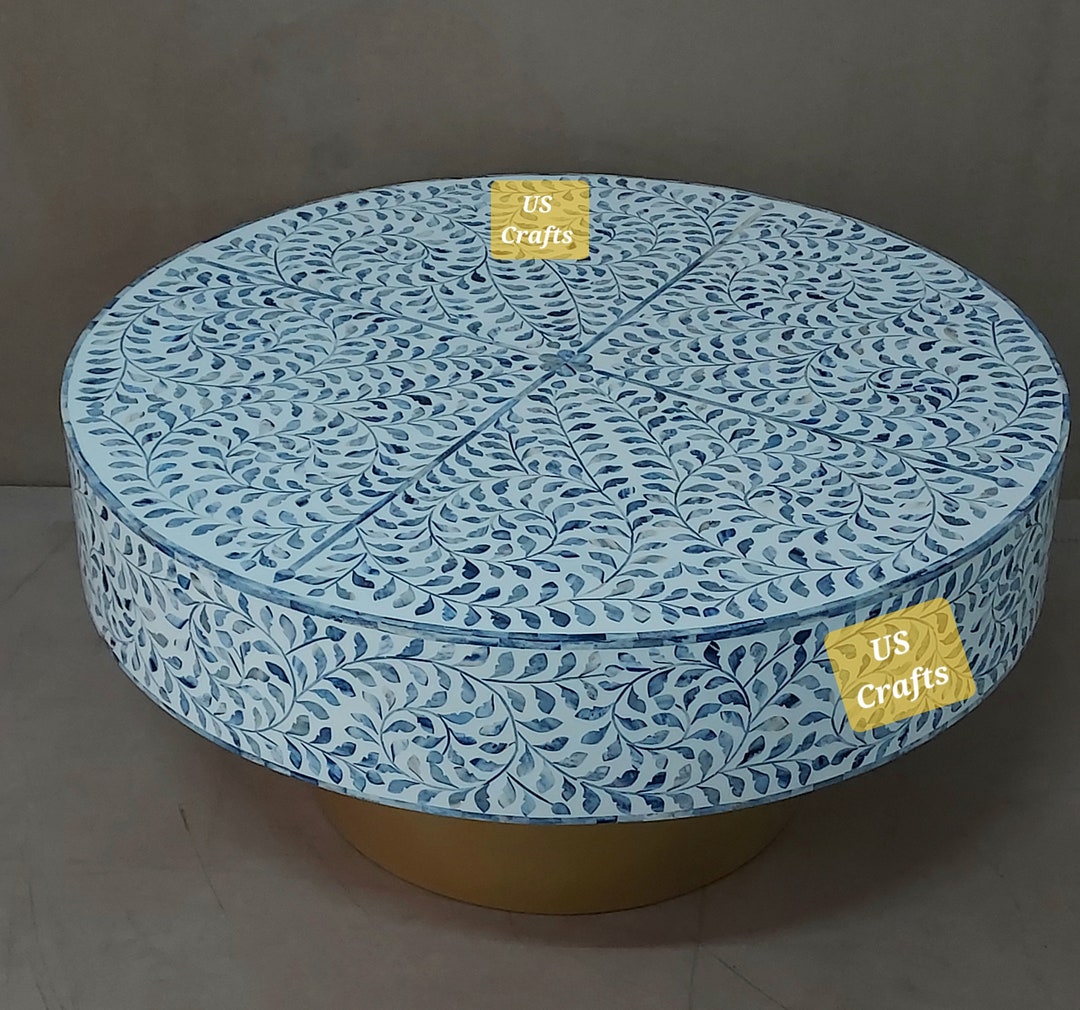 Bone Inlay Circular Table Bone Inlay Handmade Floral Coffee Table, Boneinlay Center Table, Bone ...