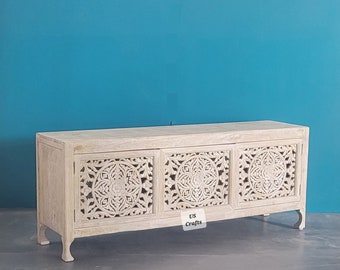 Hand Carved Entertainment Unit, Hand carved Media center, Livingroom furniture, Hand Carved 3-Door Entertainment Console