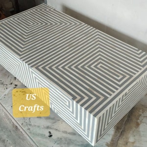 Bone Inlay Stripe Design Center Table Grey, Bone Inlay stripe design Coffee Table gray, Bone Inlay Conversation Table