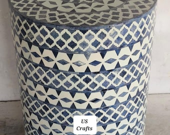 Handmade Color Bone Inlay End Table, Handmade Bone inlay side table, Bone inlay sofa side table, Bone inlay Round Drum, Livingroom furniture