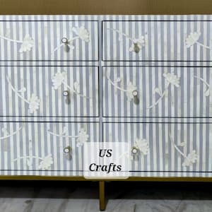 Bone Inlay flowers Design Chest of 6 Drawers Grey, Bone Inlay flowers Design Dresser,Grey Bone Inlay Chest, Chest of 6 Drawers Dresser