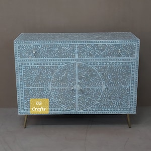 Mother of Pearl Inlay floral design Entryway Cabinet grey, Mother of Pearl Inlay floral pattern Media Unit Table grey, Mop inlay sideboard